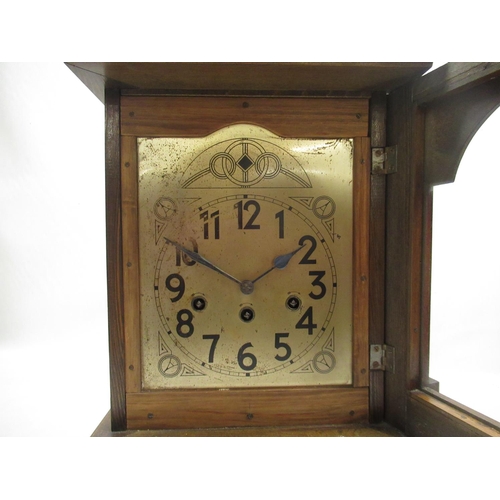 Junghans early C20th beech cased mantel clock architectural