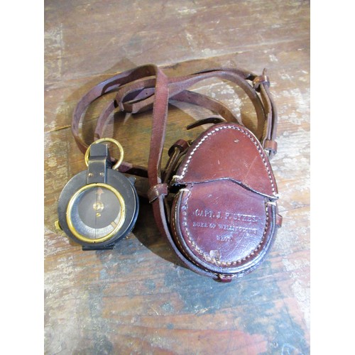 2092 - WWI marching compass, black japanned case with brass dial, stamped 1917 E.KON Geneve Suisse, No. 580... 