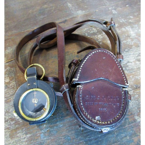 2092 - WWI marching compass, black japanned case with brass dial, stamped 1917 E.KON Geneve Suisse, No. 580... 