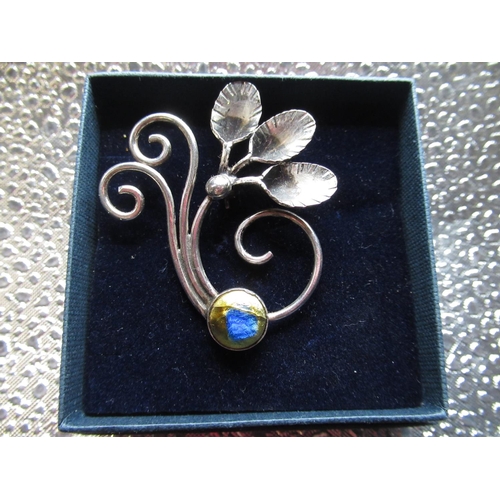 43 - Collection of six Sterling silver brooches and two necklaces each with agate and hard stone inset in... 