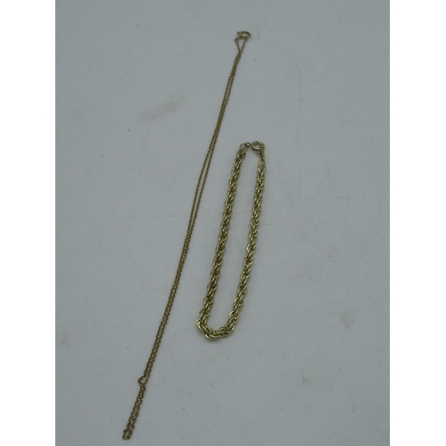 59 - 9ct gold chain necklace with spring ring clasp stamped 9ct L40 and a yellow metal rope chain bracele... 