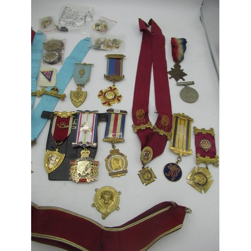 63 - Large collection of Royal Antediluvian Order of Buffaloes medals and pins, including star shaped ser... 