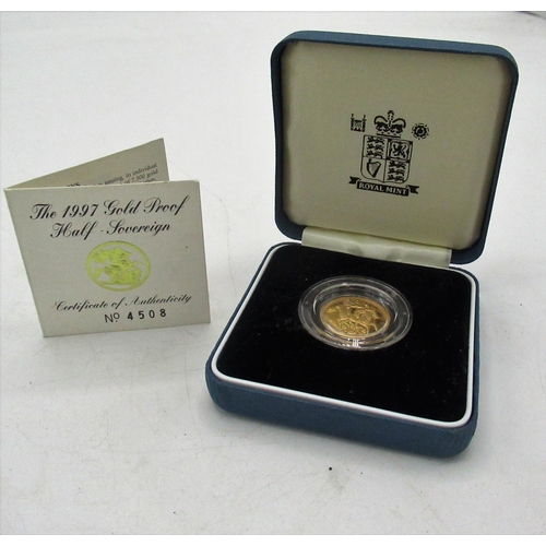 68 - Royal Mint 1997 ER.II gold proof half sovereign, in original case with COA