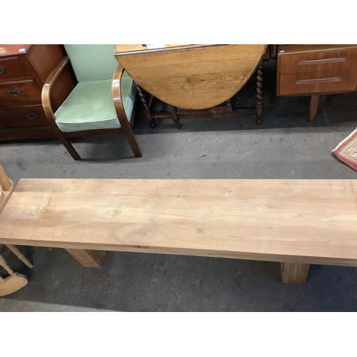 886 - Contemporary Eastern hardwood bench with plain plank top on rectangular hollow legs L200cm W40cm H46... 