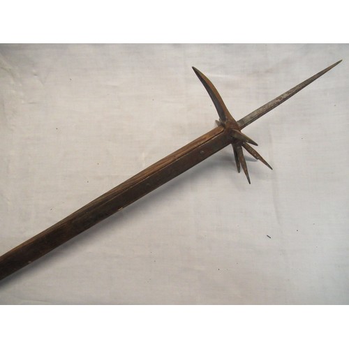 107 - Medieval style multi spiked pole arm with wooden shaft L151cm