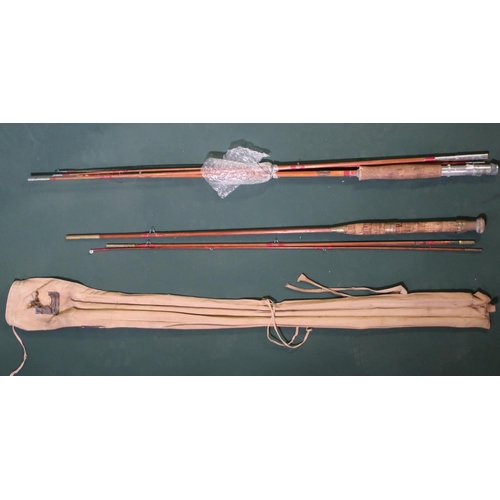 144 - Three piece split cane fly rod (unnamed) L8ft 9