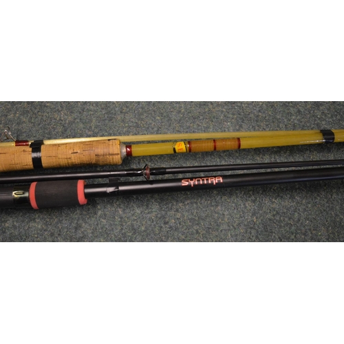 155 - Four, two piece spinning rods, including one Bassfisher by Winfield multiplier reel, one large Notti... 