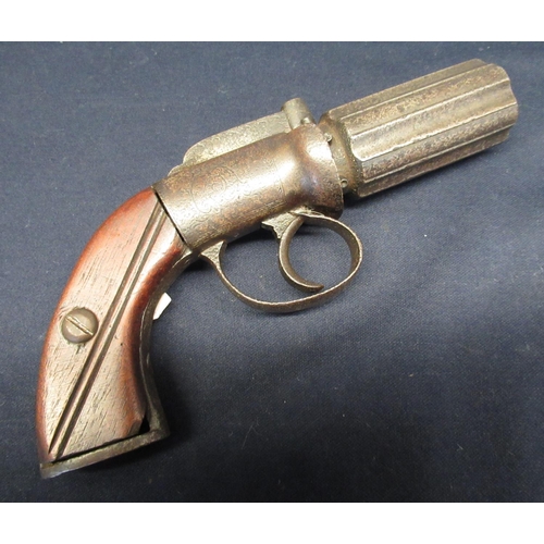 110 - Percussion cap six shot pepper box revolver with 2 3/4