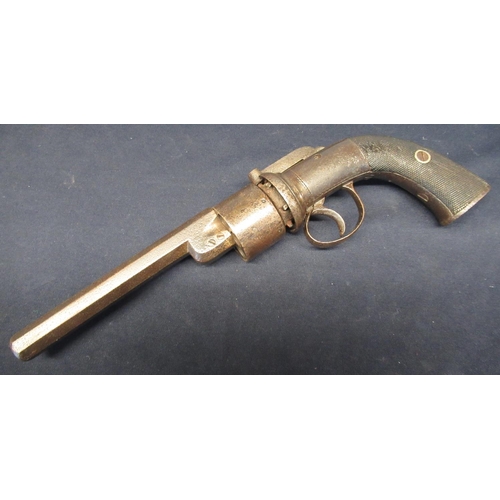 111 - English percussion cap transitional six shot revolver with 5 1/2