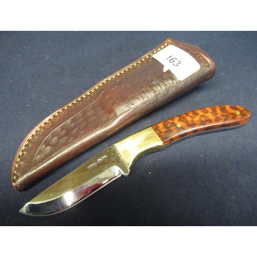 163 - Harry Boden skinning knife with maple wood and brass handle, full tang, blade L8cm, overall L18cm, i... 