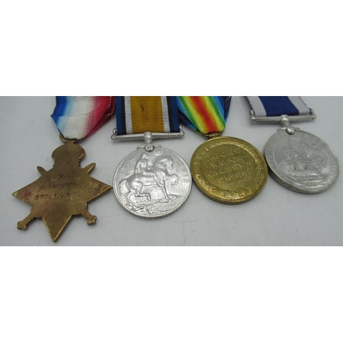 66 - WWI group of medals awarded to P. 307833 H. Barstow Sto.1.RN, comprising of 1914 - 15 Star, War Meda... 