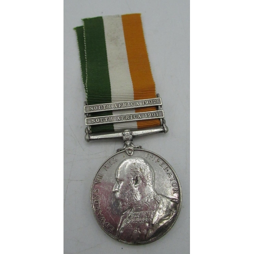 79 - King's South Africa medal with 1901 and 1902 clasps, awarded to 2734 Pte. J. Cooper Nots. R. Derby. ... 