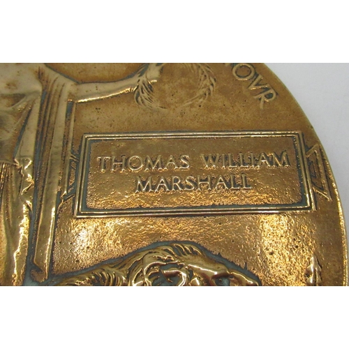 93 - WWI memorial plaque for Thomas William Marshall