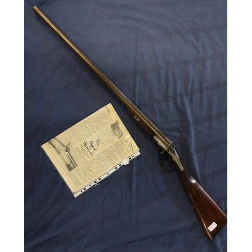 384 - J.W.Edge 12 bore side by side under lever hammer gun with 27.5 inch barrels and 14.5inch straight th... 