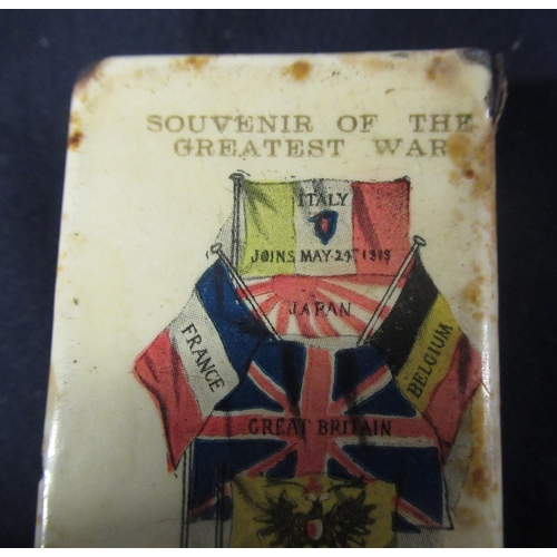 300 - Souvenir of the Great War matchbox holder, with dates  1914, 1915, 1916, campaigns by the East Yorks... 