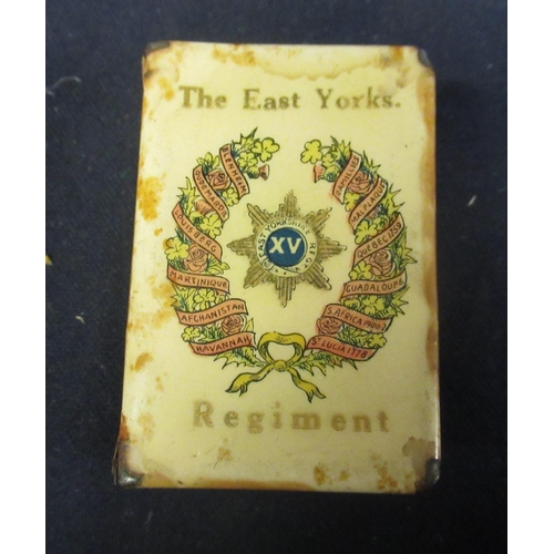 300 - Souvenir of the Great War matchbox holder, with dates  1914, 1915, 1916, campaigns by the East Yorks... 