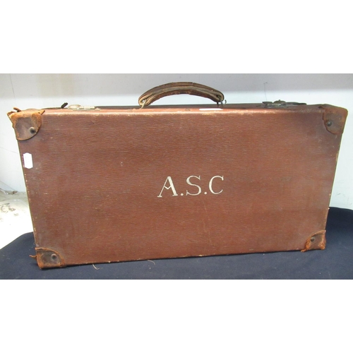 307 - Leather war period suitcase with initials A. S. C