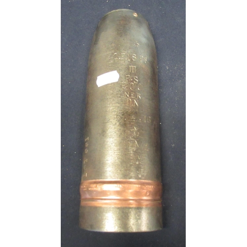 310 - WWI Magdeburg brass shell casing dated January 1916 and a cutaway example of 3