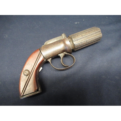 110 - Percussion cap six shot pepper box revolver with 2 3/4