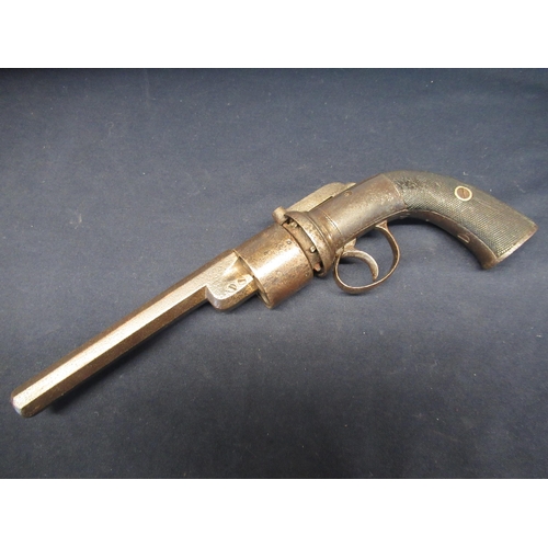 111 - English percussion cap transitional six shot revolver with 5 1/2