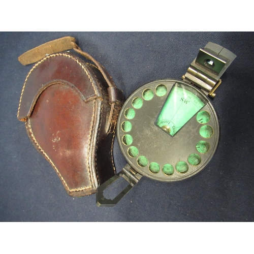 126 - Troughton & Simms of London green faced military compass in leather case