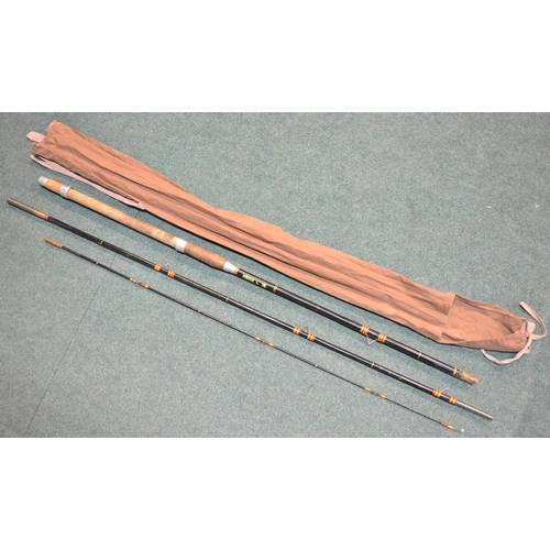 141 - Alcocks three part bamboo fishing rod with canvas bag