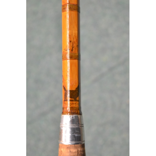 143 - Two piece split cane fishing rod by J S Sharpe Scotty rod