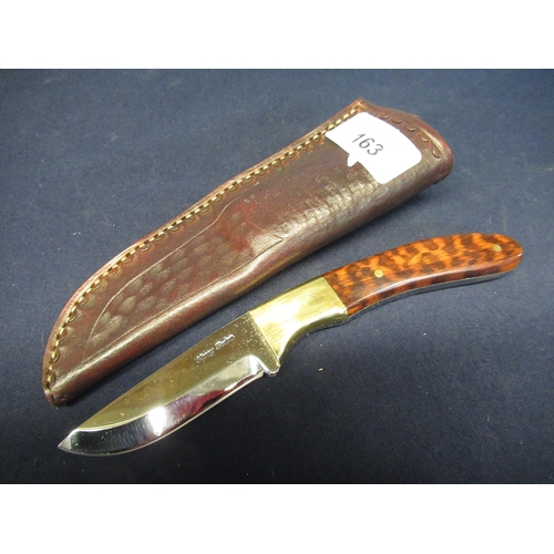 163 - Harry Boden skinning knife with maple wood and brass handle, full tang, blade L8cm, overall L18cm, i... 