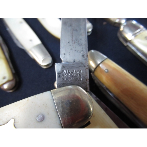 174 - Fifteen pocketknives with mainly bone and mother of pearl handles, makers including William Rogers o... 