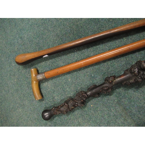 39 - Malacca walking stick with horn handle and silver collar L86cm, naturally shaped hardwood knobkerry ... 