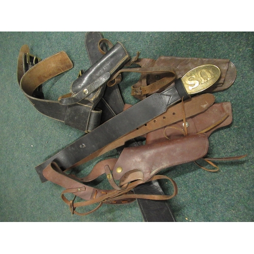 50 - Collection of leather belts including US Cavalry buckle, holsters of various styles, etc