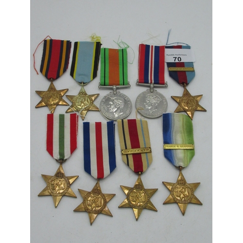 70 - Collection of nine WWII medals including 39 - 45 Star with Battle of Britain clasp (possible copy), ... 