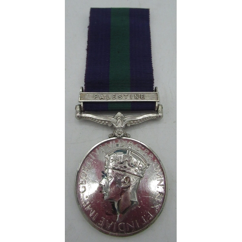 72 - Geo. VI General Service medal with Palestine clasp, awarded to 4537463 Pte. G. H. Hardwick W. York. ... 