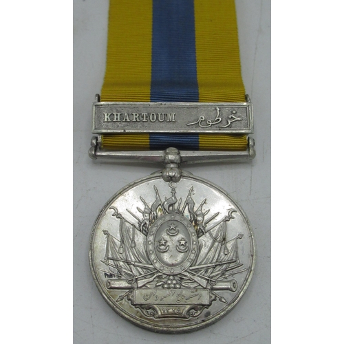 81 - Khedive's Sudan medal with Khartoum clasp, with later engraving 5262 Pte. J. Lucas 2nd L.F