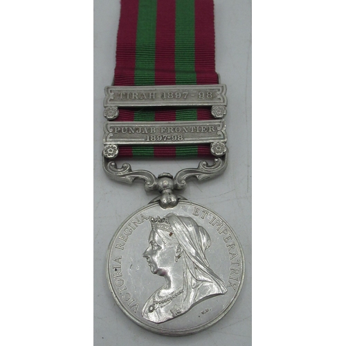 86 - India 1895 medal with clasp for Tirah 1897 - 98 and Punjab Frontier 1897 - 98, awarded to 3745 Corp.... 