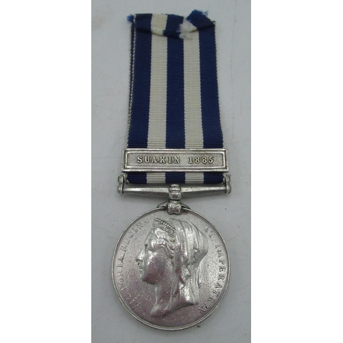 87 - Egypt undated campaign medal with Suakin 1885 clasp, awarded to 4162 Pte. G. Leader M.S. Corps.