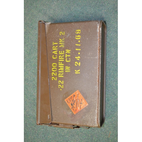 283 - Empty ammo box for .22 rimfire Mark II, two British webbing pouches with crowsfoot arrow dated 1945 ... 