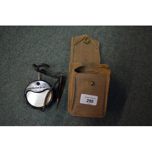 290 - Military volt meter with crowsfoot arrow in webbing pouch