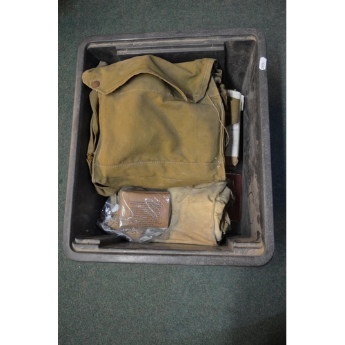 291 - Two boxed WWII gas masks, WWII gas mask bag with contents stamped H & Sons 1941 with crowsfoot arrow... 