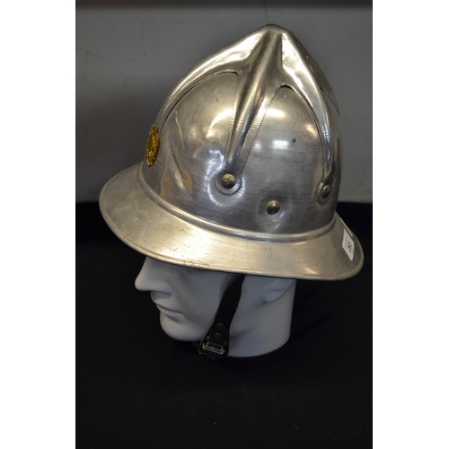 293 - Possible civil defence type helmet, aluminium with full liner and chin strap