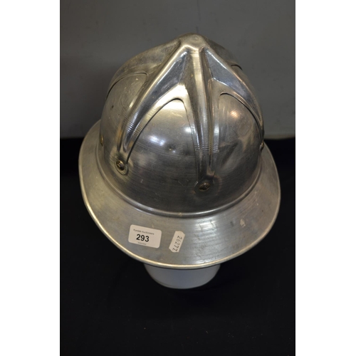 293 - Possible civil defence type helmet, aluminium with full liner and chin strap