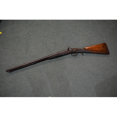 350 - Double barrelled muzzle loading hammer shotgun, barrel L27.5