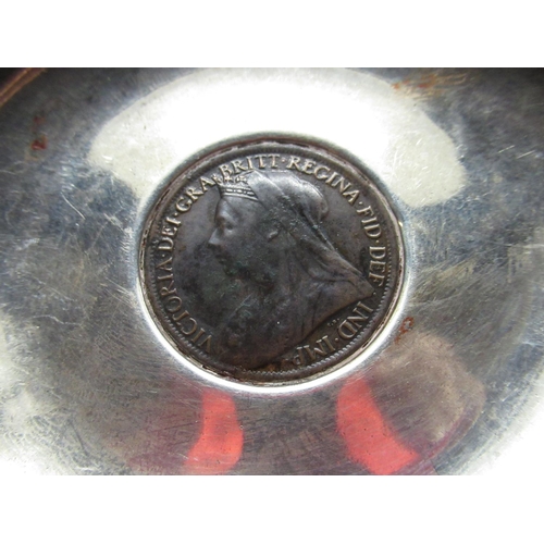 108 - Edw.VII hallmarked Sterling silver dish with Victorian 1901 One Penny, by Charles & George Asprey, L... 