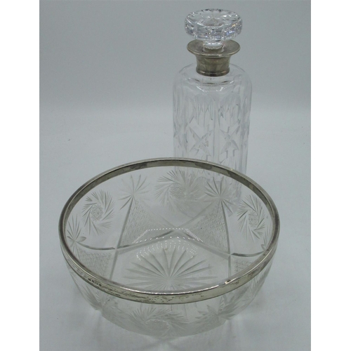 139 - C20th cut glass decanter with stopper, collar hallmarked Sterling silver by Preece & Willicombe, Lon... 