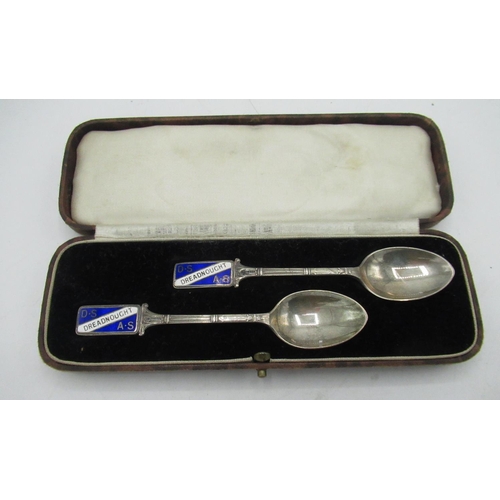 163 - Set of two hallmarked Sterling silver teaspoons with enamelled terminals 