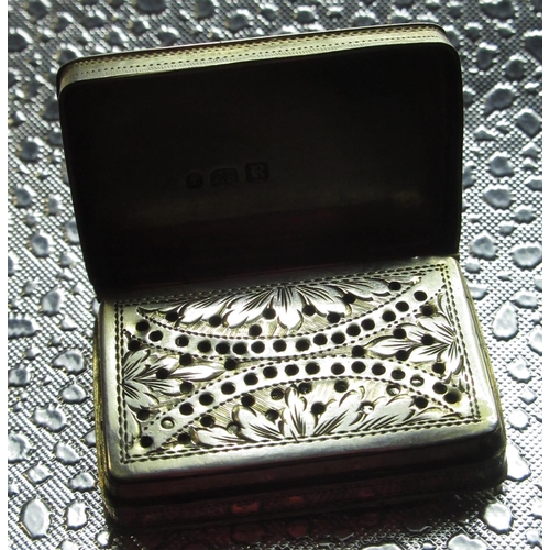 86 - Victorian hallmarked Sterling silver vinaigrette, with bright cut hinged grille and engine turned to... 