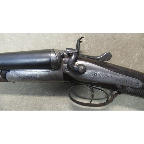 395 - Wallas 12B side by side hammer shotgun with double trigger action, barrels L30