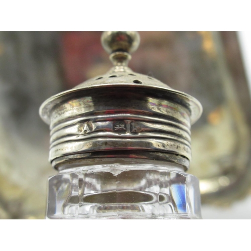 15 - Geo.IV hallmarked Sterling silver eight bottle rectangular cruet stand with C scroll loop handle, re... 