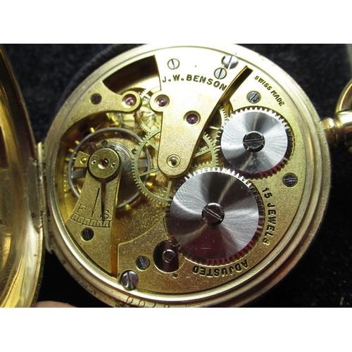 193 - J. W. Benson, London, 9ct gold Hunter cased keyless pocket watch, hinged case back hallmarked and nu... 