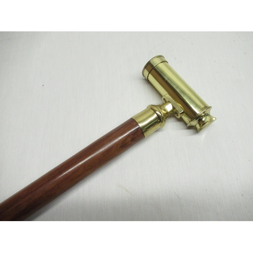 257 - Brass mounted mahogany walking stick with single drawer telescope handle, L95cm